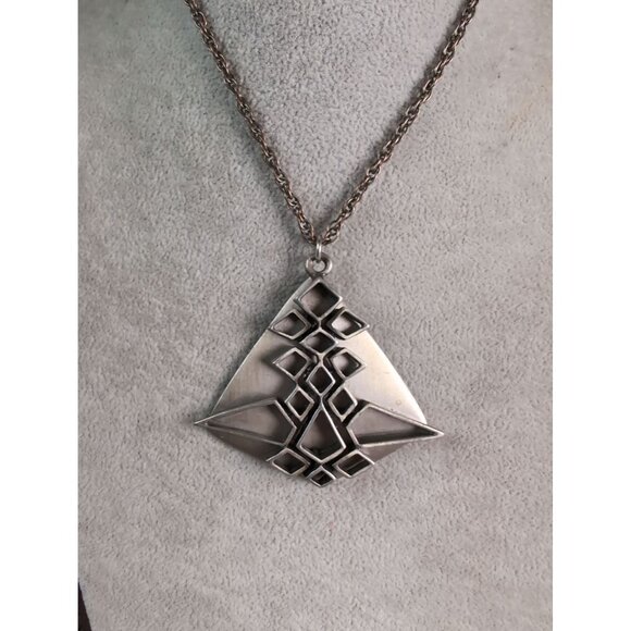 Vintage Signed Celebrity Necklace Brushed Pewter 24-Inch Chain MidCentury Design - Picture 1 of 3